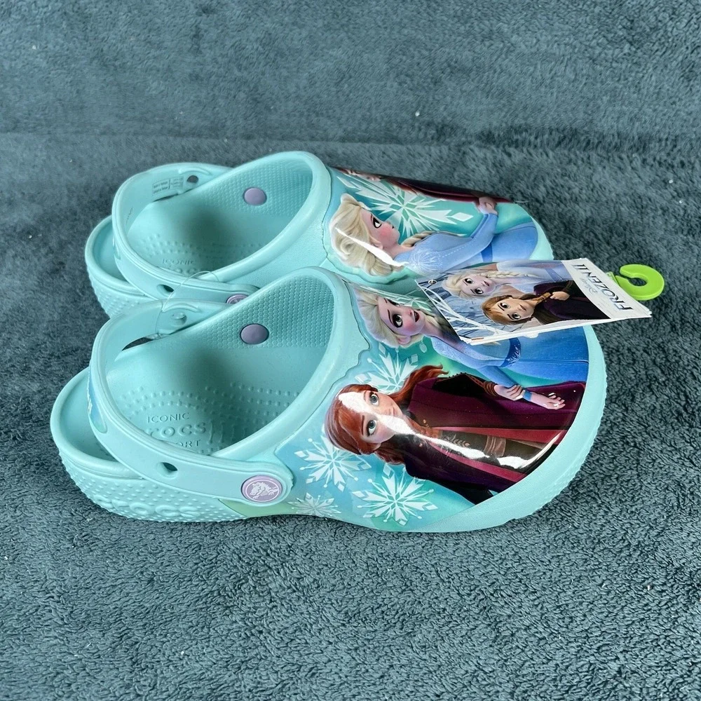 Crocs Fun Lab Disney's Frozen II Elsa And Anna Ice‎ Blue Clog Juniors Size J2